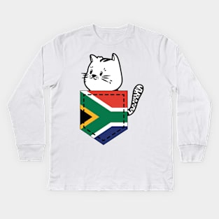 Patriotic Pocket Pussy - Cat Lover -  South African Patriot Kids Long Sleeve T-Shirt